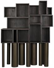 Noir GBCS213EB - Mr. Roberts Bookcase, Ebony Walnut, Aged Brass, 83.5"H GBCS213EB