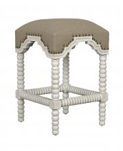 Noir GSTOOL201WHS-C - Abacus Stool, White Wash, Olive Cotton Fabric, 24"H GSTOOL201WHS-C