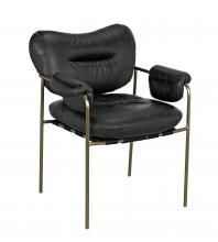 Noir LEA-AC003-1D - Aphrodites Club Chair, Antique Brass, Black Leather, 27"W LEA-AC003-1D