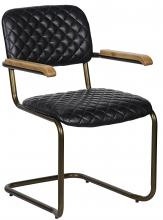 Noir LEA-C0045B - 0045 Dining Chair, Antique Brass, Dark Walnut Arms, Black Leather, 34"H LEA-C0045B