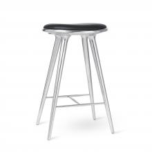 Mater 1022 - High Stool, Polished Aluminum, Black Leather, 29.1"H 01022