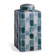 Port 68 ACAS-392-02 - Scalamandre Celadon Tile Tea Caddy, Emerald, White, 6"W ACAS-392-02