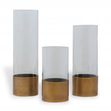 Port 68 ACBM-260-04 - Evanston Vase, Set of 3, Aged Brass, Clear Glass, L: 17", M: 14", S: 10"H ACBM-260-04
