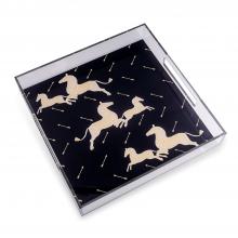 Port 68 ACGS-393-03 - Scalamandre Zebra Tray, Black, Gold, Clear Lucite, 15"W ACGS-393-03