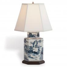 Port 68 LPAS-010-01 - Canton Table Lamp, 1-Light, Blue, White, Off-White Shade, 23"H LPAS-010-01