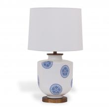 Port 68 LPAS-308-12 - Temba Table Lamp, 1-Light, Blue, White, Aged Brass, Off-White Shade, 20"H LPAS-308-12