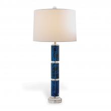 Port 68 LPAS-398-01 - Malachite Table Lamp, 1-Light, Blue Malachite, Clear Lucite Base, Off-White Shade