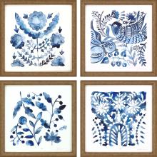 Paragon 13742 - Indigo Ornament I Framed Art, Set of 4, Blue, Gold Frame Color, 13"W 13742