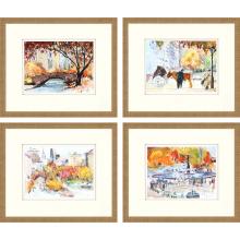 Paragon 13969 - Autumn in New York Framed Art, Set of 4, Orange, Brown, Blue, Gold Frame Color, 27"W 13969