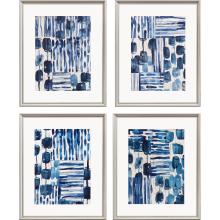 Paragon 14926 - Indigo Patchwork Framed Art, Set of 4, Blue, Silver Frame Color, 19"W 14926