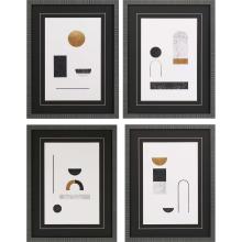 Paragon 14989 - Abstract Luxe Framed Art, Set of 4, Black, Black Frame Color, 20"W 14989