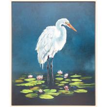 Paragon 15089 - Egret in Lily Pads Canvas, Blue, Silver Frame Color, 42"W 15089