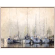 Paragon 15409 - Sailboats in Fog Canvas, Blue, White Frame Color, 50"W 15409