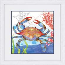 Paragon 4856 - Oceana Crab 1 Framed Art, Blue, White Frame Color, 37"W 4856