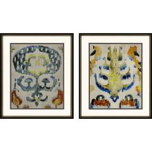 Paragon 6840 - Bohemian Ikat I Framed Art, Set of 2, Blue, Yellow, Black Frame Color, 23"W 6840