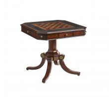 Maitland-Smith 8100-31 - Choate Game Table, Frontier Mahogany, Distressed Black Leather Top, Old English Brass Accents