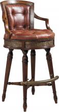 Maitland-Smith 8101-44 - Tudor Counter Stool, Frontier Mahogany, Red-Brown Leather, Brass Accents, 39"H 8101-44