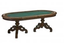 Maitland-Smith 8104-31 - Texas Hold'em Game Table, Dark Antique Lido Mahogany, Green Felt, Brown Leather