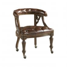 Maitland-Smith 8106-43 - Gentry Game Chair, Carved Napoleon Brown, Briarwood Brown Leather, 27"W 8106-43