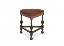 Maitland-Smith 8116-43 - Jacob Stool, Dark Walnut, Brown Leather, Brass Tack Accents, 19"H 8116-43