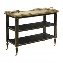 Maitland-Smith 8130-36 - Trolley Bar Cart, Black, Mirror Glass Top, Ambassador Leather Inlay, Gold & Brass Accents