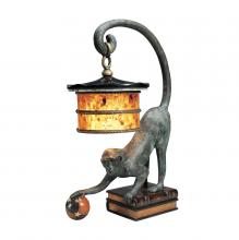 Maitland-Smith 8136-17 - Monkey Table Lamp, 1-Light, Verdigris, Brass Accents, Penshell Shade, 25"H 8136-17