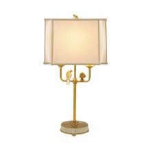 Maitland-Smith 8149-17 - Perch Table Lamp, 1-Light, Amber, Brass, White Silk Shade, 33"H 8149-17