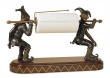 Maitland-Smith 8175-12 - Jesters Paper Towel Holder, Antique Brass, Chocolate Leather, 26"W 8175-12