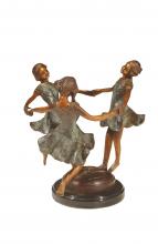 Maitland-Smith 8222-10 - Dancers Sculpture, Verdigris, Black Marble Base, 9"W 8222-10