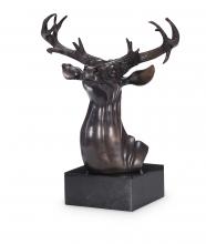 Maitland-Smith 8295-10 - Stag Sculpture, Brass, Black Base, 16"W 8295-10