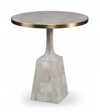 Maitland-Smith 8332-36 - Stone Pedestal Accent Table, White, Brass, 23"W 8332-36