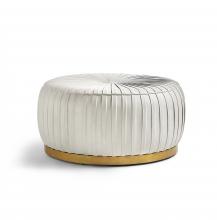 Maitland-Smith 8396-43 - Elizabeth Ottoman, White Leather, Brass Trim, 18"H 8396-43