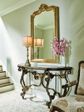 Maitland-Smith 88-0206 - Aria Console Table, Bronze, Aged Gold Trim, Glass Top, 68"W 88-0206