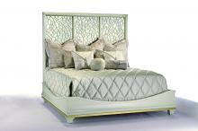 Maitland-Smith 88-0411 - Bolero Panel Bed, King, Himalaya White Beechwood, Gilded Deco Silver Trim, Antique Mirror Headboar