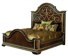 Maitland-Smith 88-0511 - Majorca Panel Bed, King, Havana Mahogany, Aged Venetian Gold Trim, Burnished Silver, 90