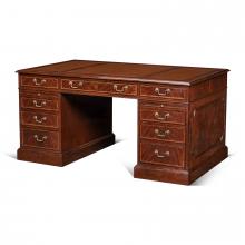 Maitland-Smith 89-0001 - Roosevelt Desk, Mahogany, Antique Brown Leather Top, Brass Hardware, 60"W 89-0001