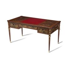 Maitland-Smith 89-0007 - Timekeeper's Desk, Mahogany, Red Leather Top, Brass Accents, 60"W 89-0007