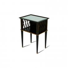 Maitland-Smith 89-0404 - Noir Accent Table, Black, Antique Gold Accents, Glass Top, 20"W 89-0404