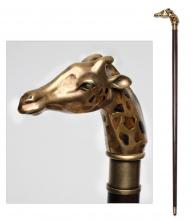 Maitland-Smith 89-1607 - Giraffe Walking Stick, Walnut, Brass, 4.6"W 89-1607