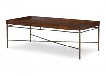 Maitland-Smith HM1232 - Cleve Cocktail Table, Antique Bronze, Rustic Walnut Top, 58"W HM1232