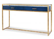 Maitland-Smith HM1325 - San Juan Console Table, Azure Blue, Antique Gold, Glass Top, 60"W HM1325