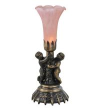 Meyda Black 11015 - 13" High Pink Tiffany Pond Lily Twin Cherub Accent Lamp