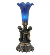 Meyda Black 11038 - 13" High Blue Tiffany Pond Lily Twin Cherub Accent Lamp