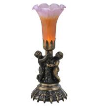 Meyda Black 11083 - 13" High Amber/Purple Tiffany Pond Lily Twin Cherub Accent Lamp