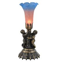 Meyda Black 11098 - 13" High Pink/Blue Tiffany Pond Lily Twin Cherub Accent Lamp