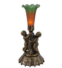 Meyda Black 11428 - 12" High Amber/Green Pond Lily Twin Cherub Mini Lamp