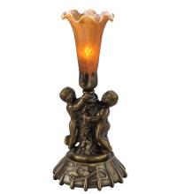 Meyda Black 11476 - 12" High Amber Pond Lily Twin Cherub Mini Lamp