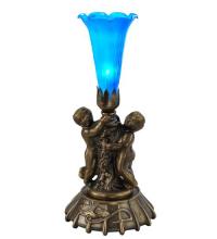 Meyda Black 11533 - 12" High Blue Pond Lily Twin Cherub Mini Lamp