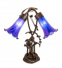 Meyda Black 115880 - 17" High Blue Tiffany Pond Lily 2 Light Trellis Girl Accent Lamp