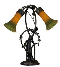 Meyda Black 11805 - 17" High Amber/Green Tiffany Pond Lily 2 Light Trellis Girl Accent Lamp